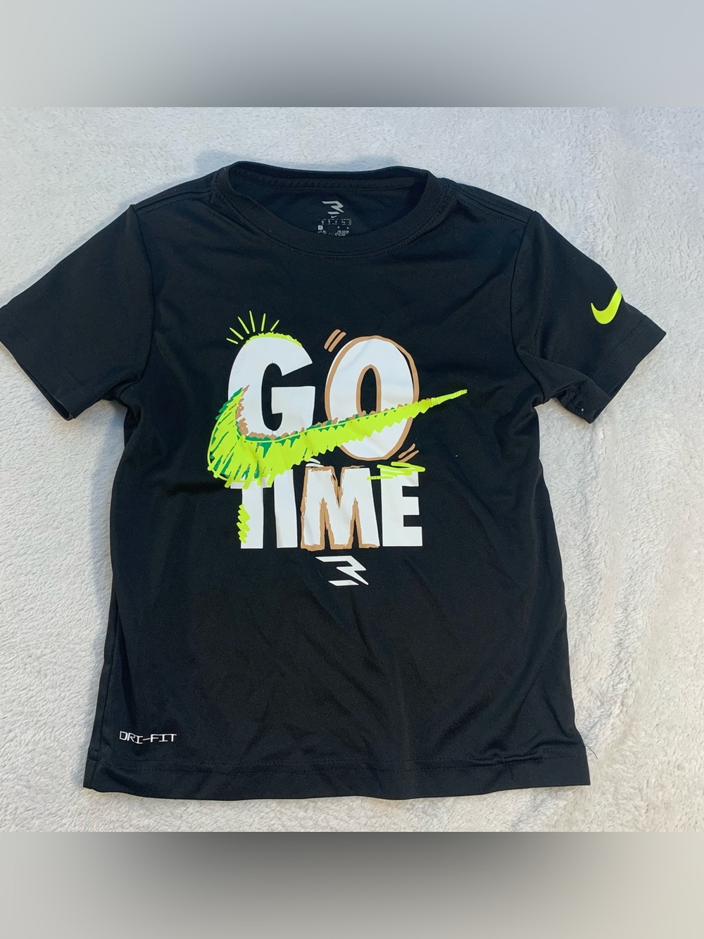 Nike 3 Brand Russell Wilson Boys Black 'Go Time' Tee with Lime Swoosh Size 7